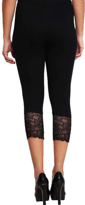 snowball Capri For Girls Casual Self Design Cotton Blend(Black Pack of 1)