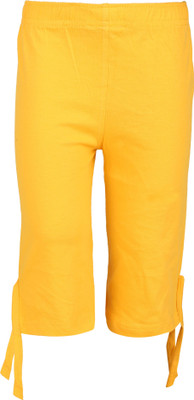 SINI MINI Capri For Girls Casual Solid Pure Cotton(Yellow Pack of 1)