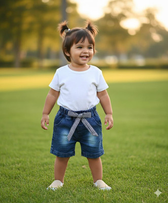 kids choice Short For Girls Party Solid Cotton Blend(Blue, Pack of 1)