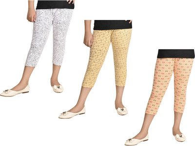 IndiWeaves Capri For Girls Casual Printed Pure Cotton(Multicolor Pack of 3)