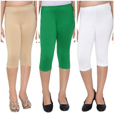 Tik Tok WEARS Capri For Girls Casual Solid Cotton Lycra Blend(Multicolor Pack of 3)