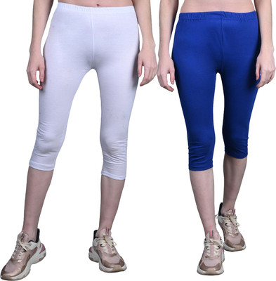 French Kleider Capri For Girls Casual Solid Cotton Lycra Blend(Blue Pack of 2)