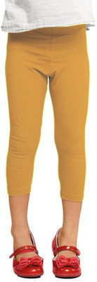 French Kleider Capri For Girls Casual Solid Cotton Blend(Yellow Pack of 1)