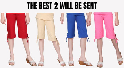 NOW OR NEVER Capri For Girls Casual Solid Pure Cotton(Multicolor Pack of 2)