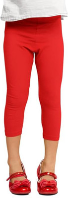 French Kleider Capri For Girls Casual Solid Cotton Blend(Red Pack of 1)