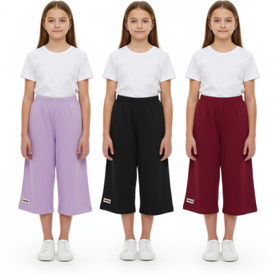 me & my Capri For Girls Casual Solid Cotton Blend(Multicolor Pack of 3)