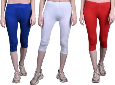 Tik Tok WEARS Capri For Girls Casual Solid Cotton Lycra Blend(Red Pack of 3)