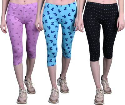 Tik Tok WEARS Capri For Girls Casual Printed Cotton Lycra Blend(Black Pack of 3)