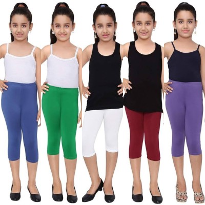 Tik Tok WEARS Capri For Girls Casual Solid Cotton Lycra Blend(Multicolor Pack of 5)