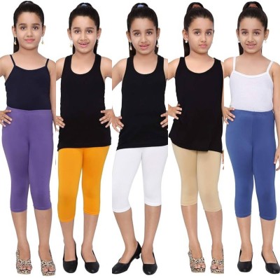 Tik Tok WEARS Capri For Girls Casual Solid Cotton Lycra Blend(Multicolor Pack of 5)