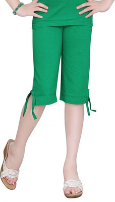 SINI MINI Capri For Girls Casual Solid Pure Cotton(Green Pack of 1)