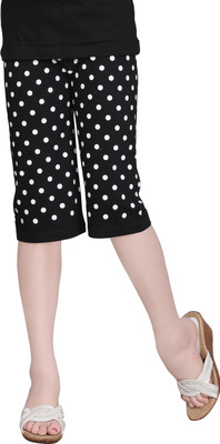 SINI MINI Capri For Girls Casual Printed Cotton Jersey(Black Pack of 1)