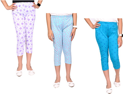 Indistar Capri For Girls Casual Printed Pure Cotton(Multicolor Pack of 3)