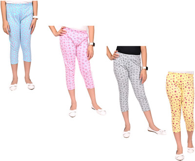 Indistar Capri For Girls Casual Printed Pure Cotton(Multicolor Pack of 4)