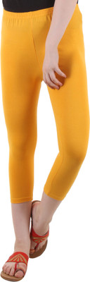 FASHA Capri For Girls Casual Solid Cotton Lycra Blend(Yellow Pack of 1)