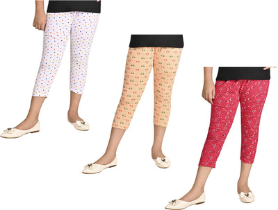 IndiWeaves Capri For Girls Casual Printed Pure Cotton(Multicolor Pack of 3)