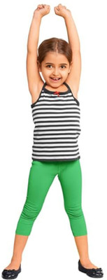 French Kleider Capri For Girls Casual Solid Cotton Blend(Green Pack of 1)