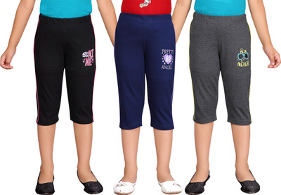 SOUTHTREE Capri For Girls Casual Solid Cotton Blend(Multicolor Pack of 3)