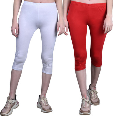 French Kleider Capri For Girls Casual Solid Cotton Lycra Blend(Red Pack of 2)