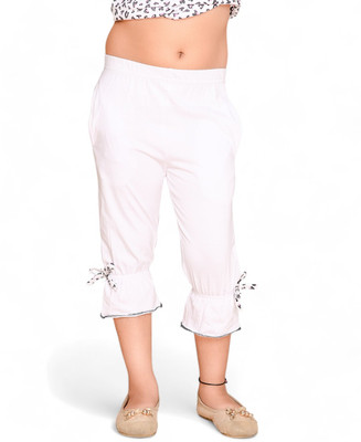Kids Cave Capri For Girls Casual Solid Cotton Blend(White Pack of 1)