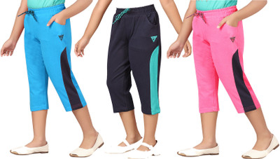 SOUTHTREE Capri For Girls Casual Striped Cotton Blend(Multicolor Pack of 3)