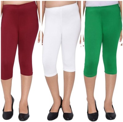 Tik Tok WEARS Capri For Girls Casual Solid Cotton Lycra Blend(Multicolor Pack of 3)