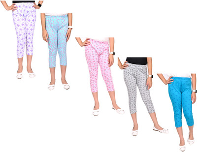 Indistar Capri For Girls Casual Printed Pure Cotton(Multicolor Pack of 5)