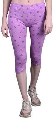 French Kleider Capri For Girls Casual Printed Cotton Lycra Blend(Purple Pack of 1)