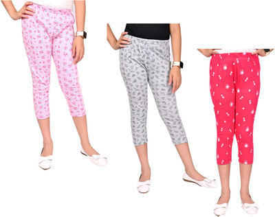 Indistar Capri For Girls Casual Printed Pure Cotton(Multicolor Pack of 3)