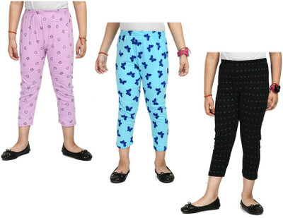 Indistar Capri For Girls Casual Printed Pure Cotton(Multicolor Pack of 3)