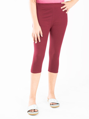 INDIAN FLOWER Capri For Girls Casual Solid Cotton Lycra Blend(Maroon Pack of 1)