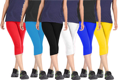K M R Capri For Girls Casual Solid Cotton Blend(Multicolor Pack of 6)