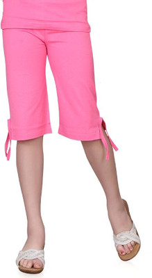 SINI MINI Capri For Girls Casual Solid Pure Cotton(Pink Pack of 1)