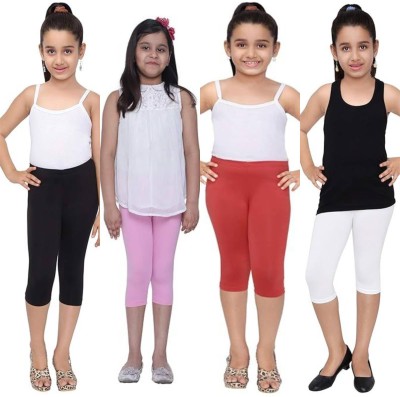 French Kleider Capri For Girls Casual Solid Cotton Lycra Blend(Multicolor Pack of 4)