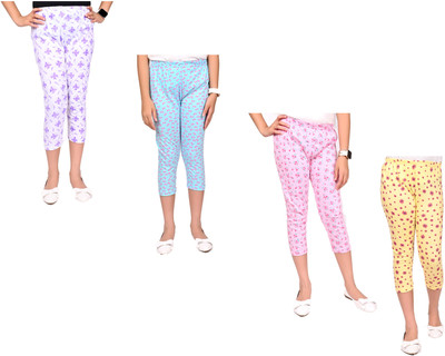 Indistar Capri For Girls Casual Printed Pure Cotton(Multicolor Pack of 4)
