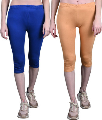 French Kleider Capri For Girls Casual Solid Cotton Lycra Blend(Multicolor Pack of 2)