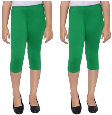 Tik Tok WEARS Capri For Girls Casual Solid Cotton Lycra Blend(Green Pack of 2)