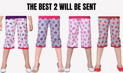 NOW OR NEVER Capri For Girls Casual Printed Pure Cotton(Multicolor Pack of 2)