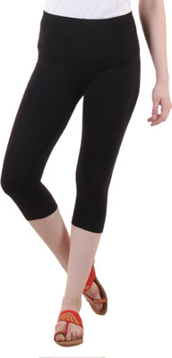 FASHA Capri For Girls Casual Solid Cotton Lycra Blend(Black Pack of 1)