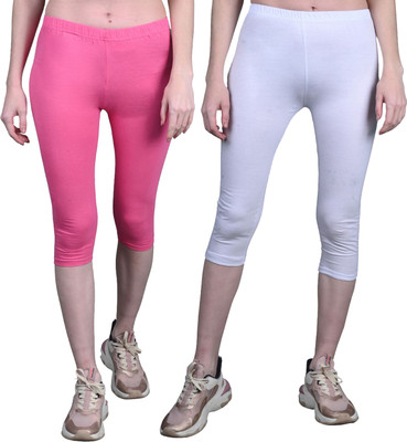 French Kleider Capri For Girls Casual Solid Cotton Lycra Blend(Pink Pack of 2)