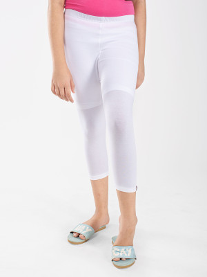 INDIAN FLOWER Capri For Girls Casual Solid Cotton Lycra Blend(White Pack of 1)