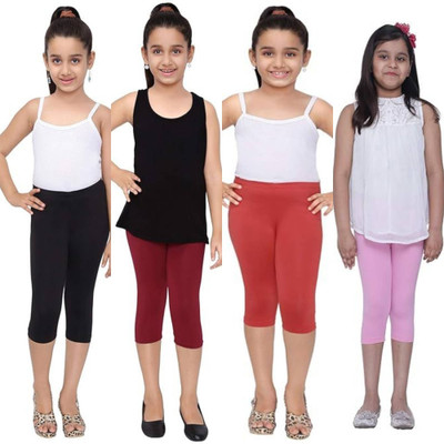 French Kleider Capri For Girls Casual Solid Cotton Lycra Blend(Multicolor Pack of 4)