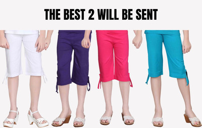 NOW OR NEVER Capri For Girls Casual Solid Pure Cotton(Multicolor Pack of 2)