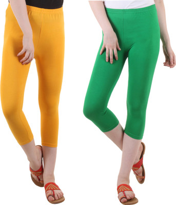 FASHA Capri For Girls Casual Solid Cotton Lycra Blend(Multicolor Pack of 2)