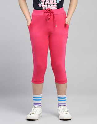MONTE CARLO Capri For Girls Casual Solid Cotton Blend(Pink Pack of 1)