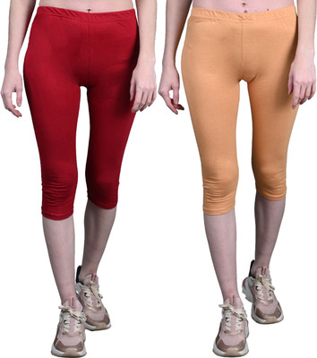French Kleider Capri For Girls Casual Solid Cotton Lycra Blend(Maroon Pack of 2)