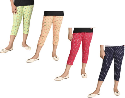 IndiWeaves Capri For Girls Casual Printed Pure Cotton(Multicolor Pack of 4)