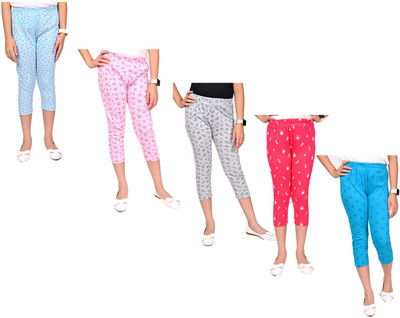 Indistar Capri For Girls Casual Printed Pure Cotton(Multicolor Pack of 5)