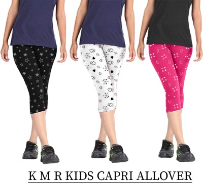 K M R Capri For Girls Casual Printed Cotton Blend(Multicolor Pack of 3)