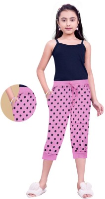 Little Funky Capri For Girls Casual Printed Pure Cotton(Pink Pack of 1)